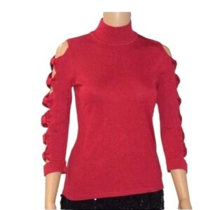 CeCe Red Bow Sleeve Mockneck Sweater